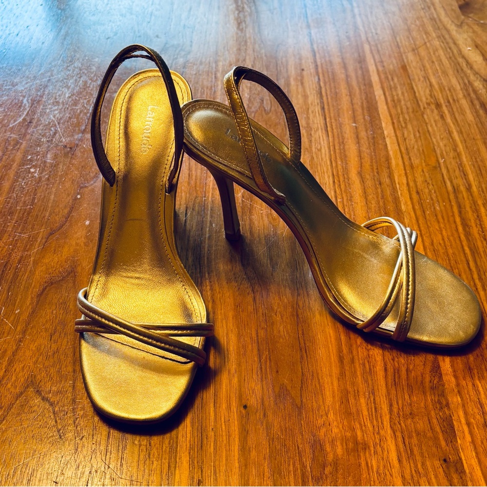 Larroude Annie Sandal in Gold Metallic Leather
